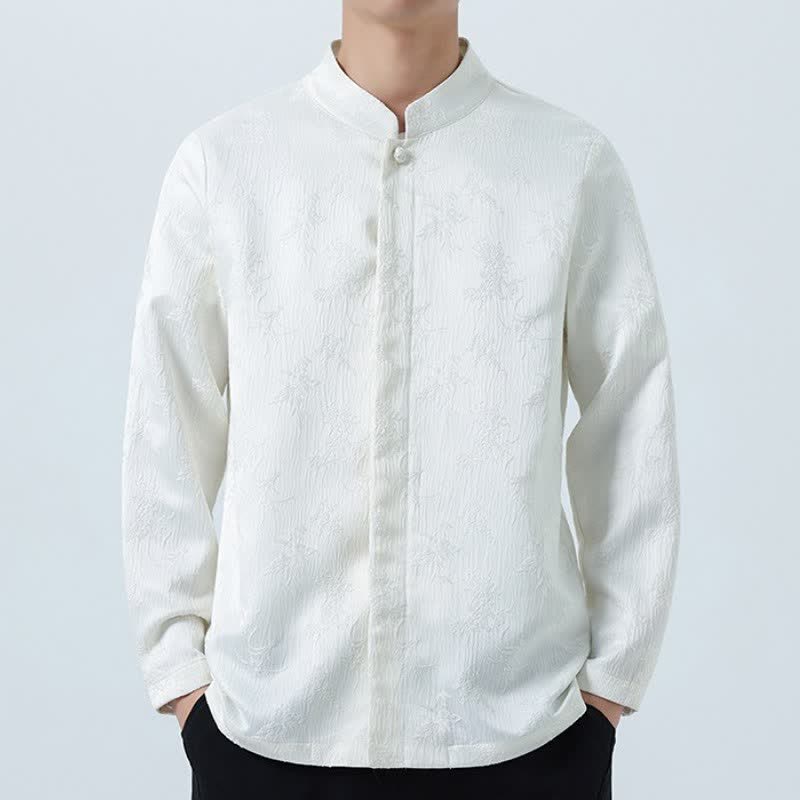 Camicia da uomo a maniche lunghe con taschino, elegante, stile Tang, con colletto alla coreana e stampa floreale, con motivo Buddha Stones, ideale per l'autunno/inverno. - WhiteSmoke - US/UK/AU46, EU56 (5XL) - image 9
