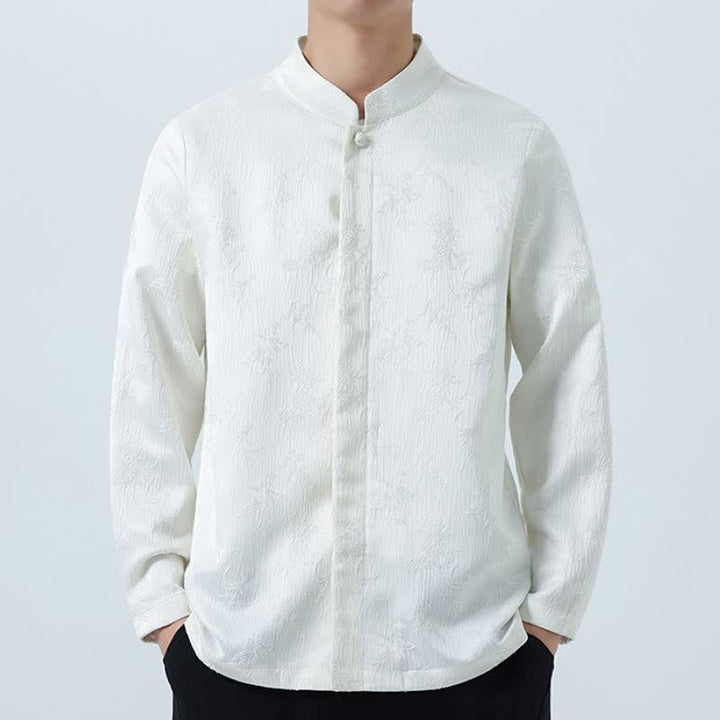 Camicia da uomo a maniche lunghe con taschino, elegante, stile Tang, con colletto alla coreana e stampa floreale, con motivo Buddha Stones, ideale per l'autunno/inverno. - WhiteSmoke - US/UK/AU46, EU56 (5XL) - image 9