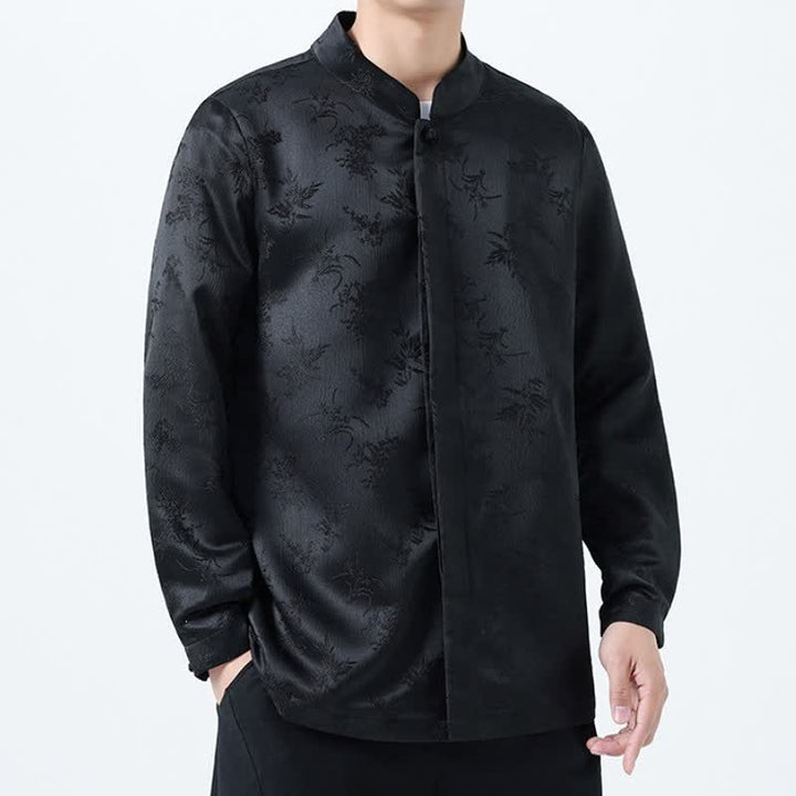 Camicia da uomo a maniche lunghe con taschino, elegante, stile Tang, con colletto alla coreana e stampa floreale, con motivo Buddha Stones, ideale per l'autunno/inverno. - image 4