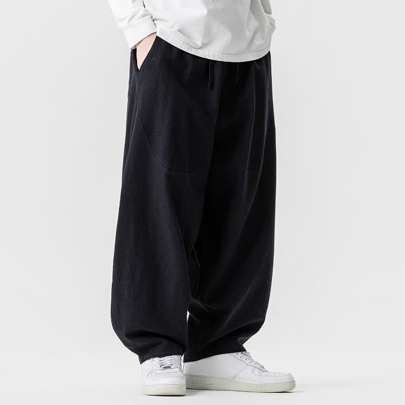 Buddha Stones Pantaloni casual primavera/estate con coulisse, in cotone tinta unita, alla caviglia, pantaloni harem da uomo con tasche. - image 16