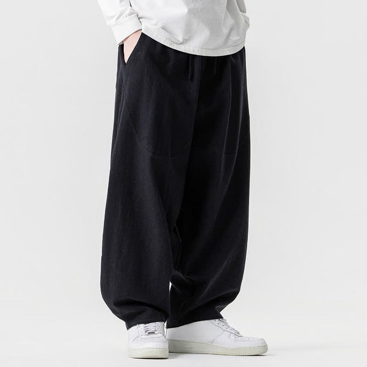 Buddha Stones Pantaloni casual primavera/estate con coulisse, in cotone tinta unita, alla caviglia, pantaloni harem da uomo con tasche. - image 16