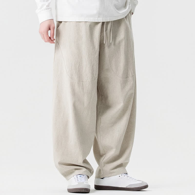 Buddha Stones Pantaloni casual primavera/estate con coulisse, in cotone tinta unita, alla caviglia, pantaloni harem da uomo con tasche. - image 10