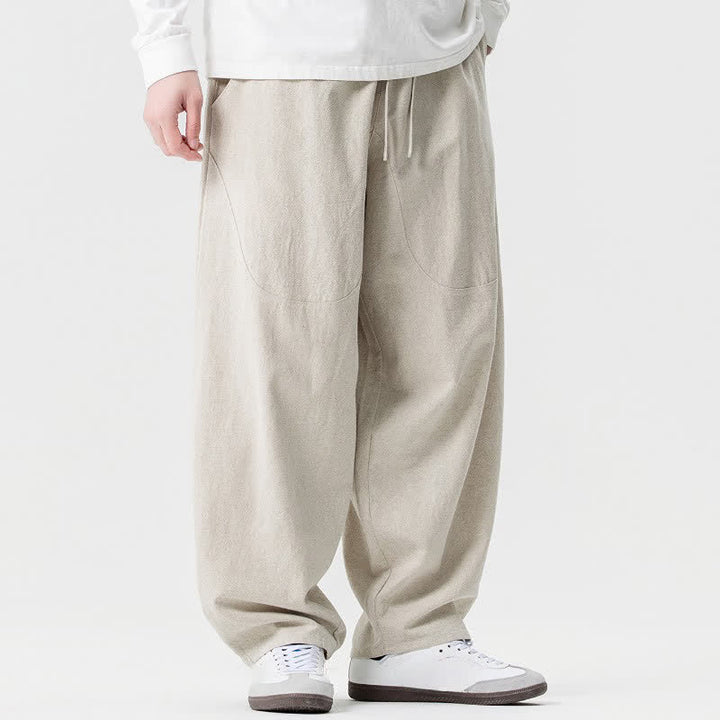 Buddha Stones Pantaloni casual primavera/estate con coulisse, in cotone tinta unita, alla caviglia, pantaloni harem da uomo con tasche. - image 10