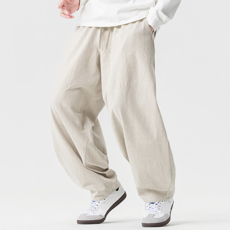 Buddha Stones Pantaloni casual primavera/estate con coulisse, in cotone tinta unita, alla caviglia, pantaloni harem da uomo con tasche. - image 8