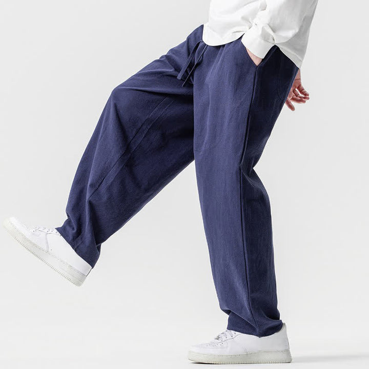Buddha Stones Pantaloni casual primavera/estate con coulisse, in cotone tinta unita, alla caviglia, pantaloni harem da uomo con tasche. - image 30