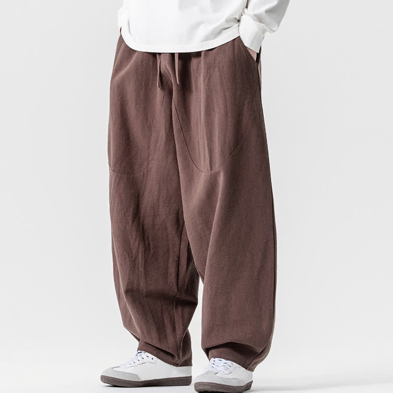 Buddha Stones Pantaloni casual primavera/estate con coulisse, in cotone tinta unita, alla caviglia, pantaloni harem da uomo con tasche. - image 1