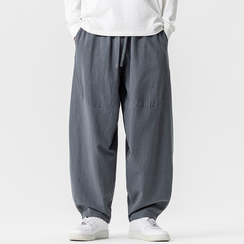 Buddha Stones Pantaloni casual primavera/estate con coulisse, in cotone tinta unita, alla caviglia, pantaloni harem da uomo con tasche. - Grigio ardesia - US/UK/AU46, EU56 (5XL) - image 21