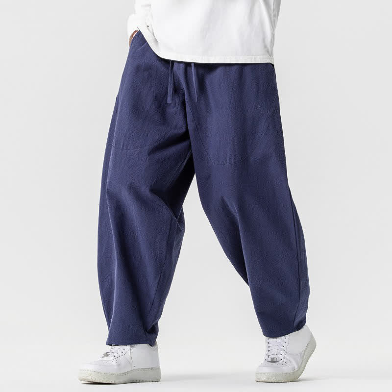 Buddha Stones Pantaloni casual primavera/estate con coulisse, in cotone tinta unita, alla caviglia, pantaloni harem da uomo con tasche. - image 28