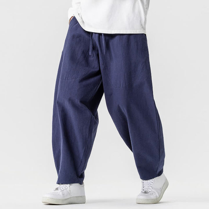 Buddha Stones Pantaloni casual primavera/estate con coulisse, in cotone tinta unita, alla caviglia, pantaloni harem da uomo con tasche. - image 28