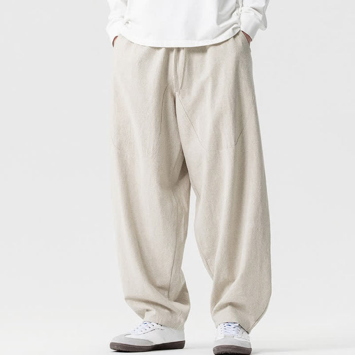 Buddha Stones Pantaloni casual primavera/estate con coulisse, in cotone tinta unita, alla caviglia, pantaloni harem da uomo con tasche. - image 7