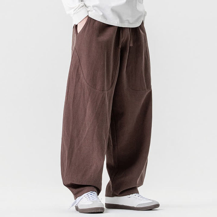 Buddha Stones Pantaloni casual primavera/estate con coulisse, in cotone tinta unita, alla caviglia, pantaloni harem da uomo con tasche. - image 4