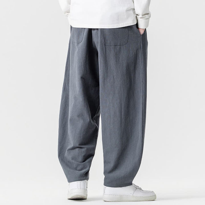 Buddha Stones Pantaloni casual primavera/estate con coulisse, in cotone tinta unita, alla caviglia, pantaloni harem da uomo con tasche. - image 26