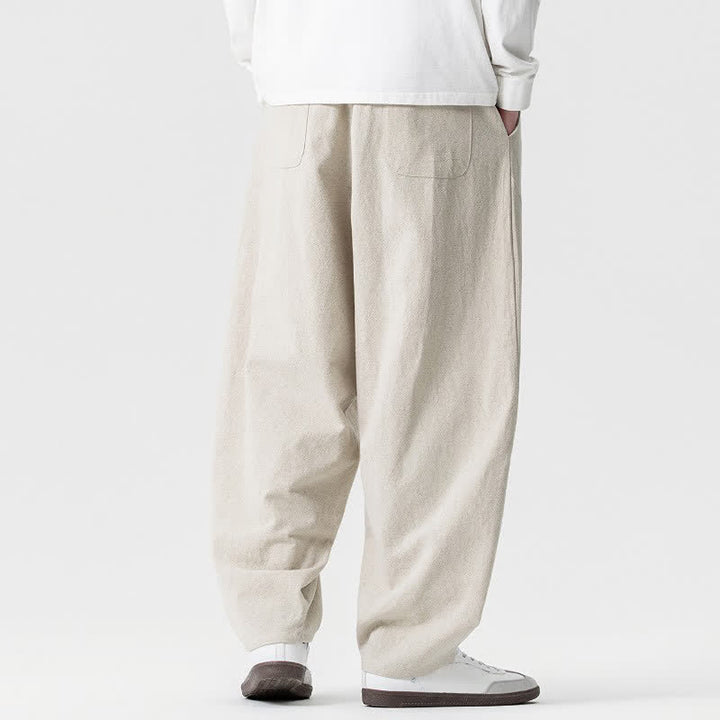 Buddha Stones Pantaloni casual primavera/estate con coulisse, in cotone tinta unita, alla caviglia, pantaloni harem da uomo con tasche. - image 11