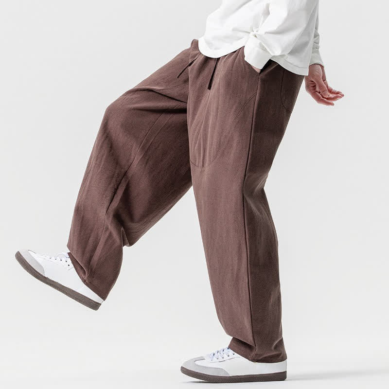 Buddha Stones Pantaloni casual primavera/estate con coulisse, in cotone tinta unita, alla caviglia, pantaloni harem da uomo con tasche. - image 3