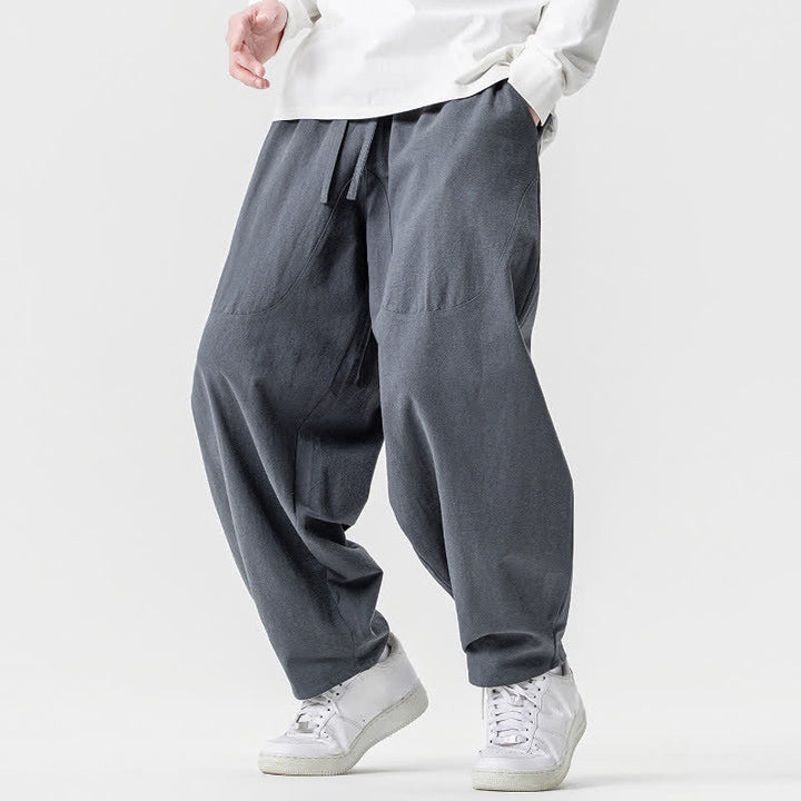 Buddha Stones Pantaloni casual primavera/estate con coulisse, in cotone tinta unita, alla caviglia, pantaloni harem da uomo con tasche. - image 23