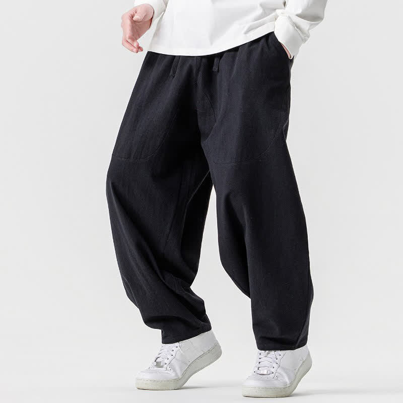 Buddha Stones Pantaloni casual primavera/estate con coulisse, in cotone tinta unita, alla caviglia, pantaloni harem da uomo con tasche. - image 14