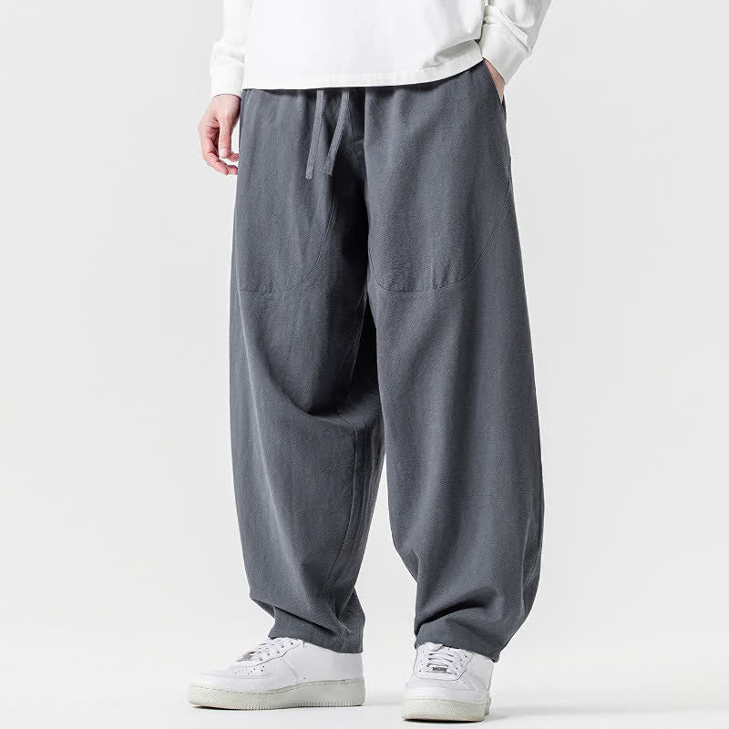 Buddha Stones Pantaloni casual primavera/estate con coulisse, in cotone tinta unita, alla caviglia, pantaloni harem da uomo con tasche. - image 22