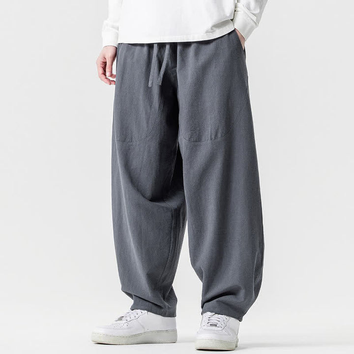 Buddha Stones Pantaloni casual primavera/estate con coulisse, in cotone tinta unita, alla caviglia, pantaloni harem da uomo con tasche. - image 22
