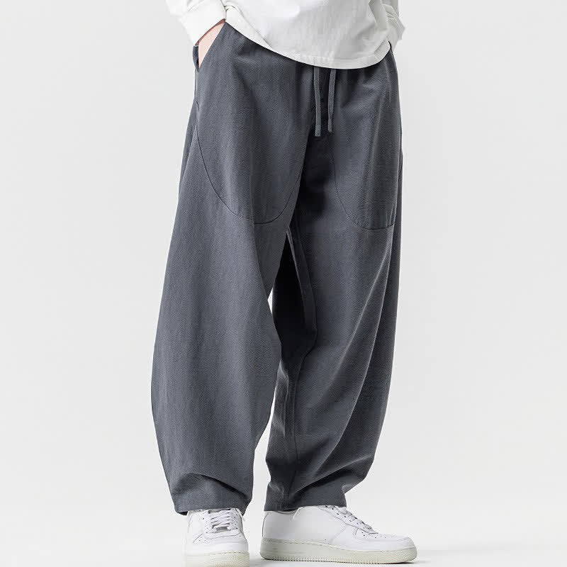 Buddha Stones Pantaloni casual primavera/estate con coulisse, in cotone tinta unita, alla caviglia, pantaloni harem da uomo con tasche. - image 25