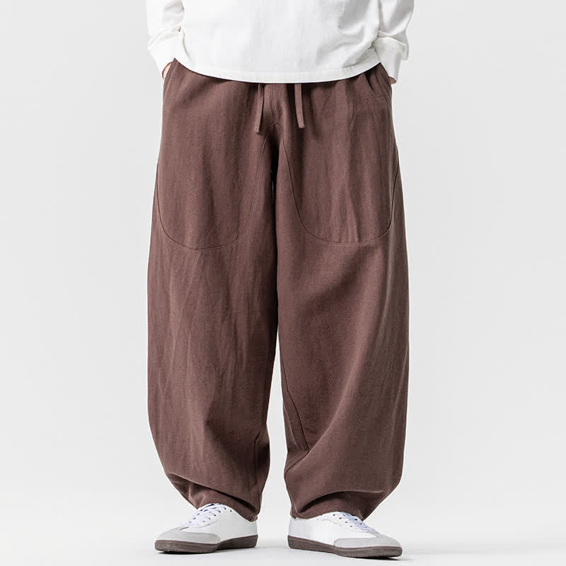 Buddha Stones Pantaloni casual primavera/estate con coulisse, in cotone tinta unita, alla caviglia, pantaloni harem da uomo con tasche. - Siena - US/UK/AU46, EU56 (5XL) - image 0