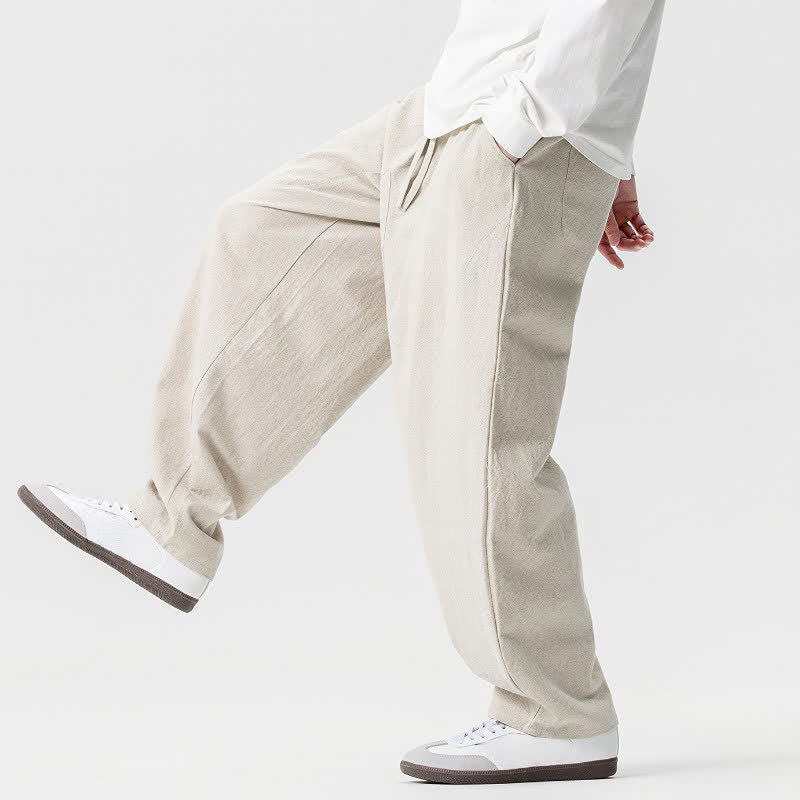 Buddha Stones Pantaloni casual primavera/estate con coulisse, in cotone tinta unita, alla caviglia, pantaloni harem da uomo con tasche. - image 9