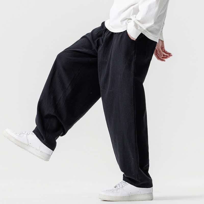 Buddha Stones Pantaloni casual primavera/estate con coulisse, in cotone tinta unita, alla caviglia, pantaloni harem da uomo con tasche. - image 15