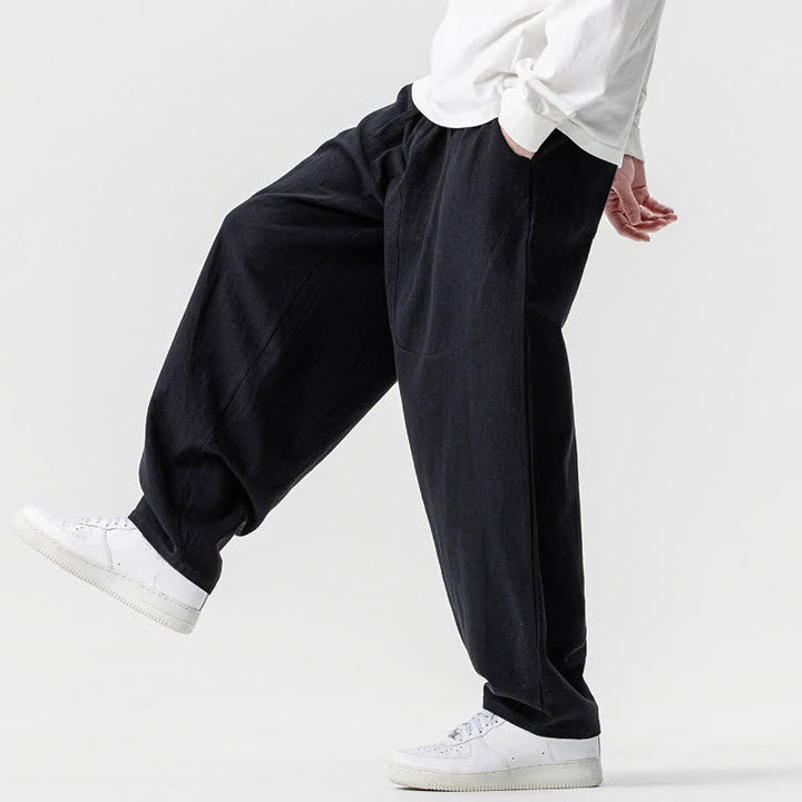 Buddha Stones Pantaloni casual primavera/estate con coulisse, in cotone tinta unita, alla caviglia, pantaloni harem da uomo con tasche. - image 15