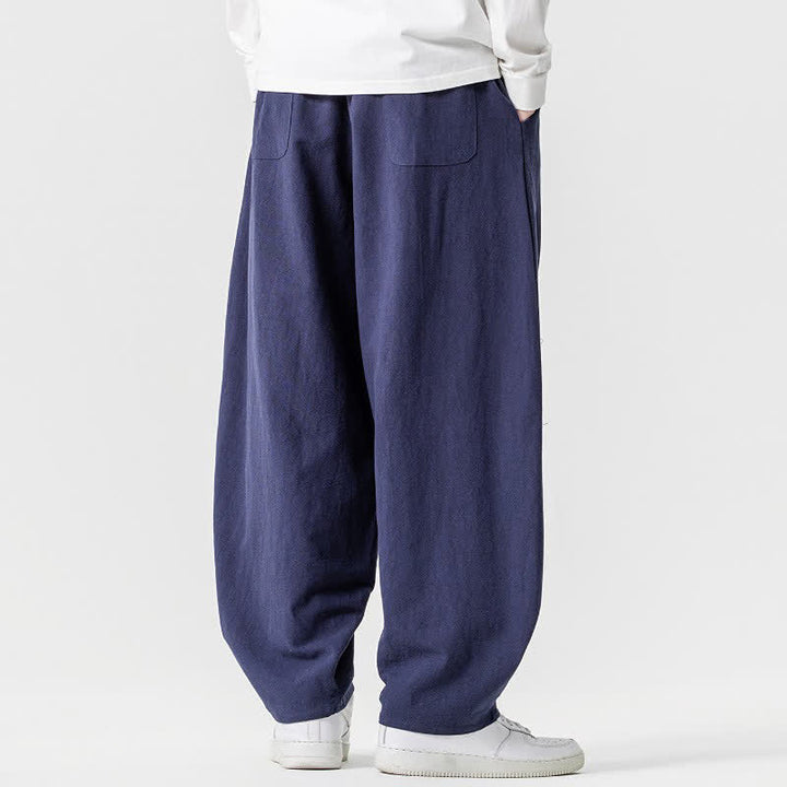 Buddha Stones Pantaloni casual primavera/estate con coulisse, in cotone tinta unita, alla caviglia, pantaloni harem da uomo con tasche. - image 32