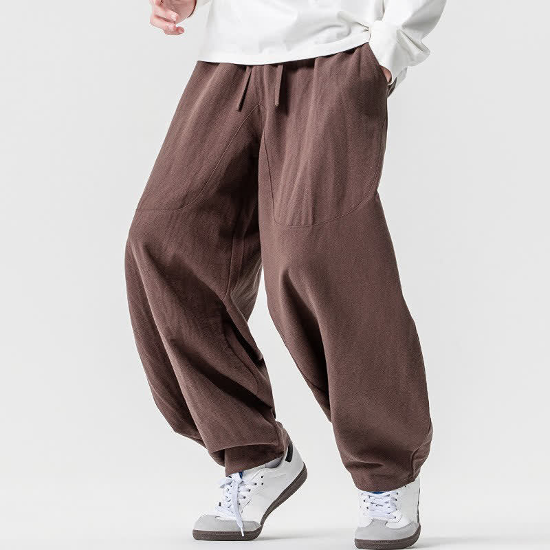 Buddha Stones Pantaloni casual primavera/estate con coulisse, in cotone tinta unita, alla caviglia, pantaloni harem da uomo con tasche. - image 2