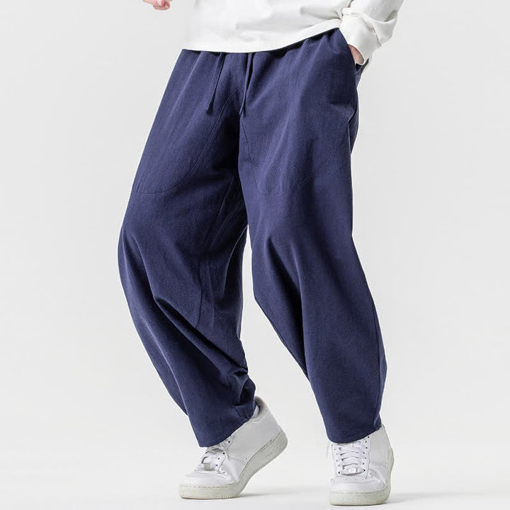 Buddha Stones Pantaloni casual primavera/estate con coulisse, in cotone tinta unita, alla caviglia, pantaloni harem da uomo con tasche. - image 29