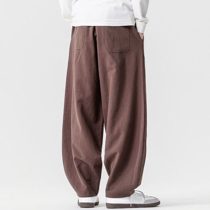 Buddha Stones Pantaloni casual primavera/estate con coulisse, in cotone tinta unita, alla caviglia, pantaloni harem da uomo con tasche. - image 5