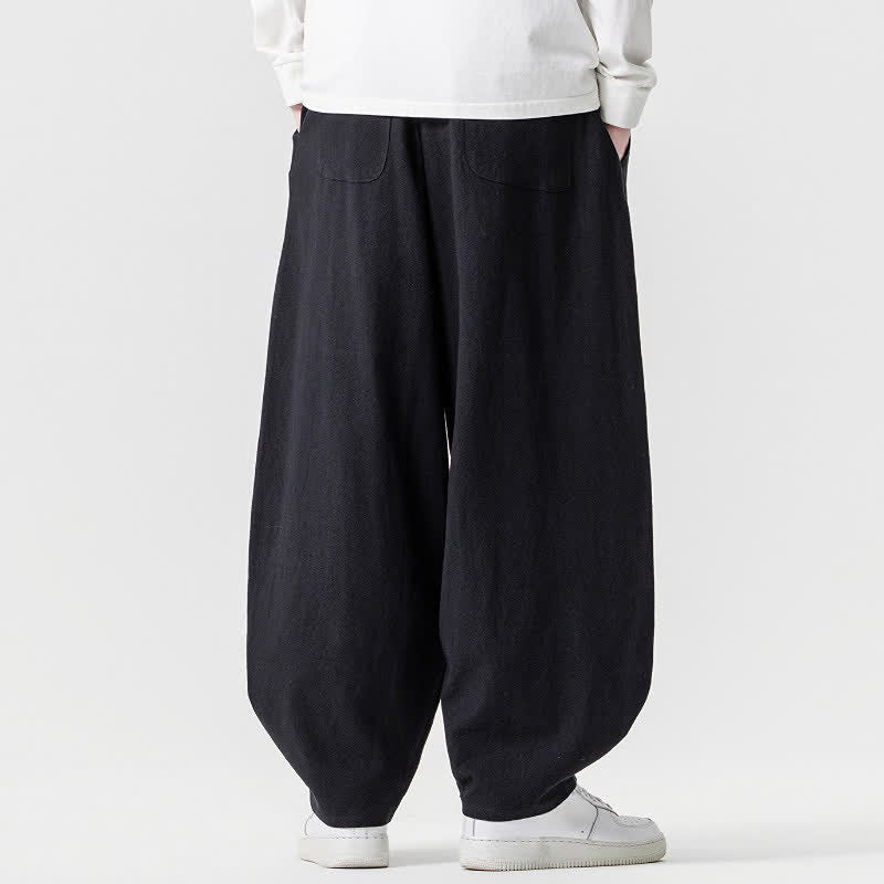 Buddha Stones Pantaloni casual primavera/estate con coulisse, in cotone tinta unita, alla caviglia, pantaloni harem da uomo con tasche. - image 17