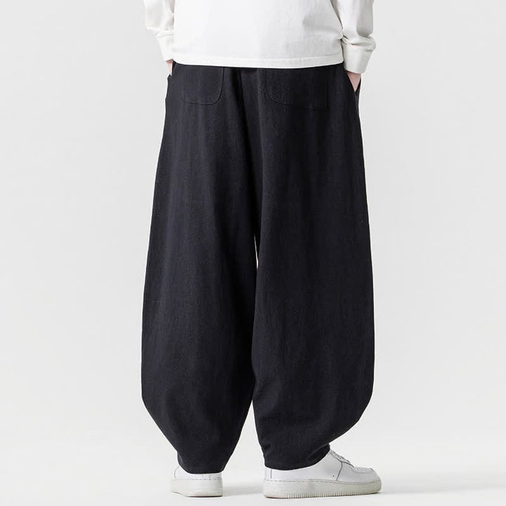 Buddha Stones Pantaloni casual primavera/estate con coulisse, in cotone tinta unita, alla caviglia, pantaloni harem da uomo con tasche. - image 17
