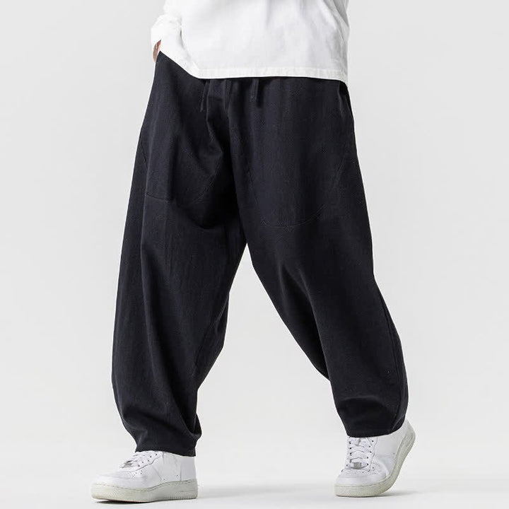 Buddha Stones Pantaloni casual primavera/estate con coulisse, in cotone tinta unita, alla caviglia, pantaloni harem da uomo con tasche. - image 13