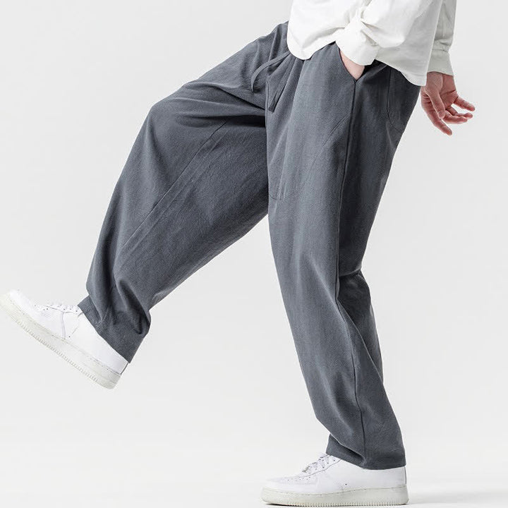 Buddha Stones Pantaloni casual primavera/estate con coulisse, in cotone tinta unita, alla caviglia, pantaloni harem da uomo con tasche. - image 24