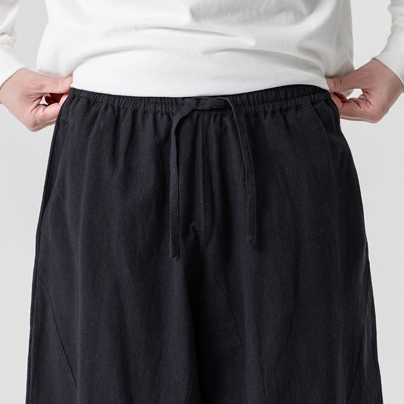 Buddha Stones Pantaloni casual primavera/estate con coulisse, in cotone tinta unita, alla caviglia, pantaloni harem da uomo con tasche. - image 18