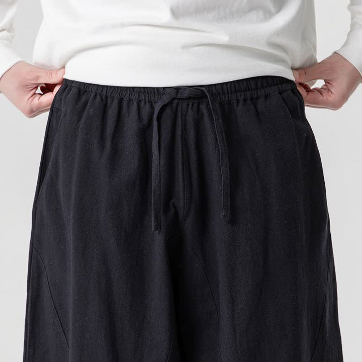 Buddha Stones Pantaloni casual primavera/estate con coulisse, in cotone tinta unita, alla caviglia, pantaloni harem da uomo con tasche. - image 18