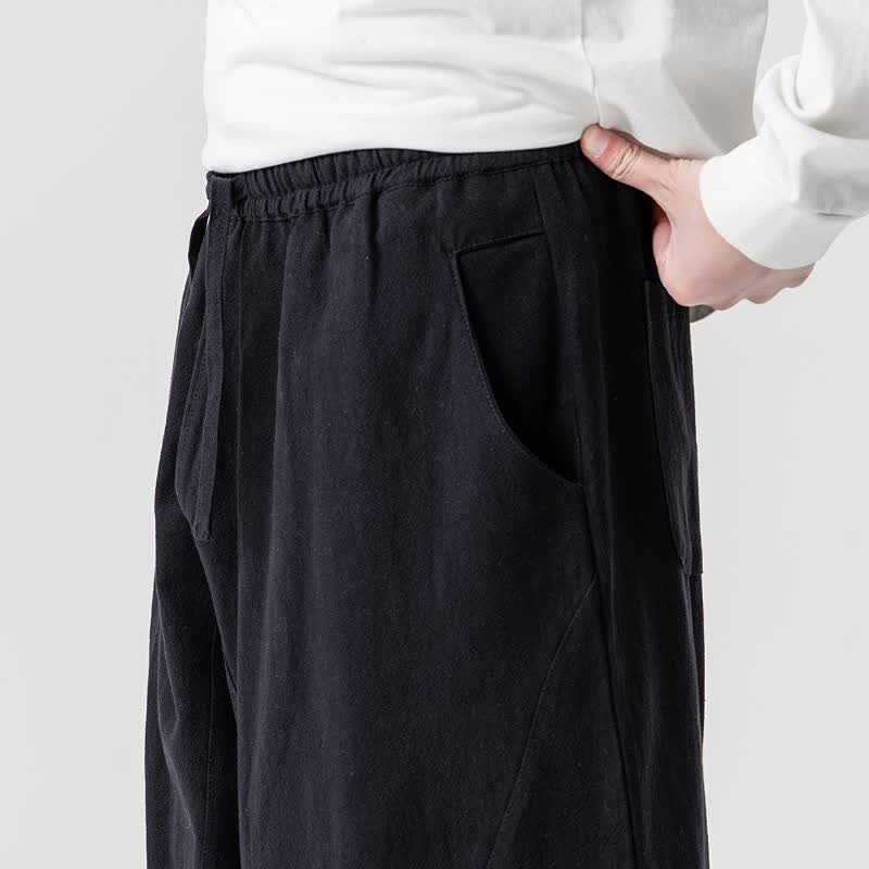Buddha Stones Pantaloni casual primavera/estate con coulisse, in cotone tinta unita, alla caviglia, pantaloni harem da uomo con tasche. - image 19