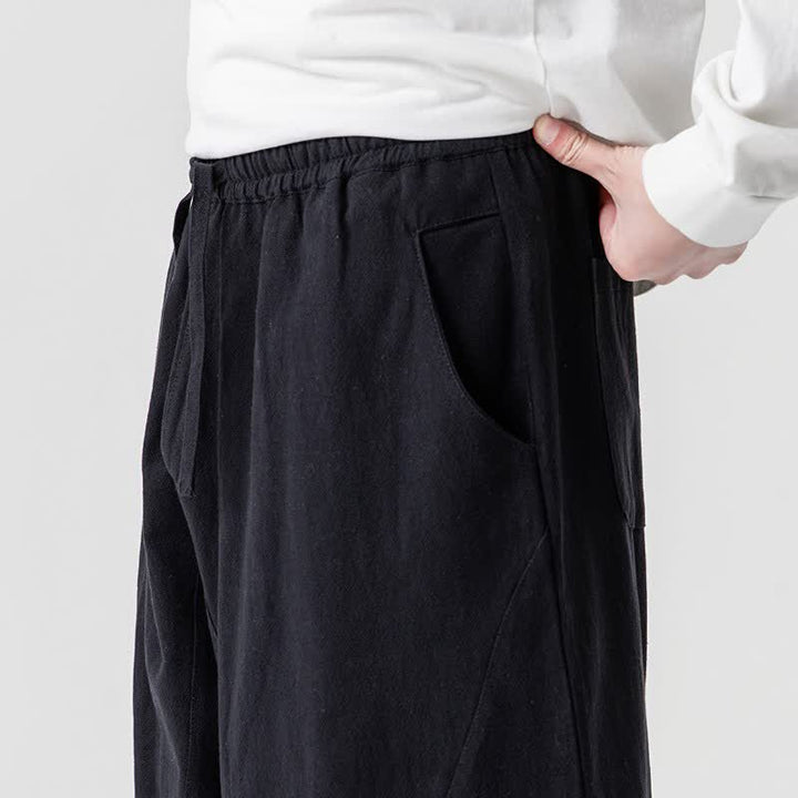 Buddha Stones Pantaloni casual primavera/estate con coulisse, in cotone tinta unita, alla caviglia, pantaloni harem da uomo con tasche. - image 19