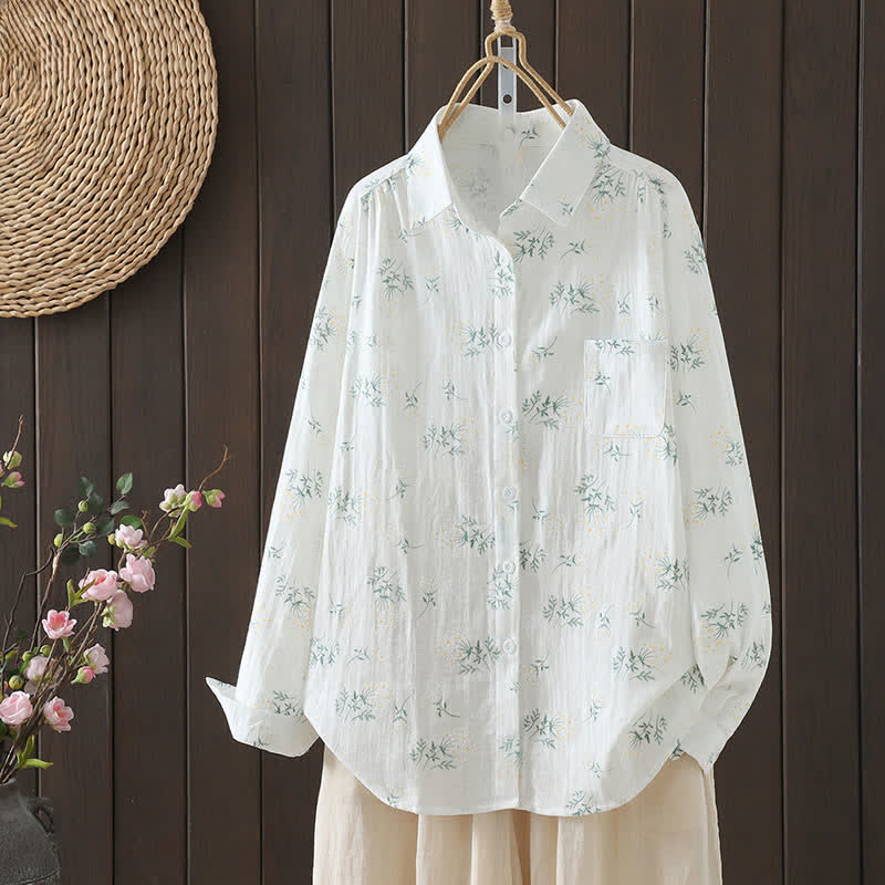 Buddha Stones Camicie da donna a maniche lunghe con bottoni e stampa floreale, casual, con taschino, per primavera/autunno. - Fiori blu - US12, UK/AU16, EU44 (3XL) - image 9