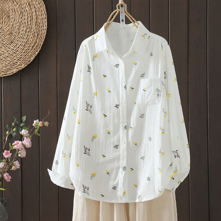 Buddha Stones Camicie da donna a maniche lunghe con bottoni e stampa floreale, casual, con taschino, per primavera/autunno. - Fiori gialli - US12, UK/AU16, EU44 (3XL) - image 0
