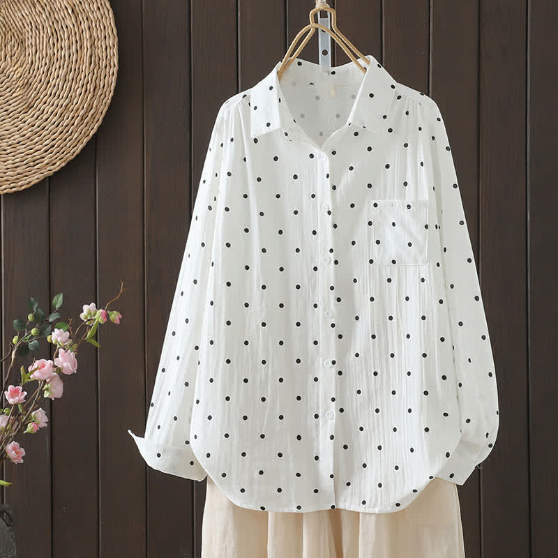 Buddha Stones Camicie da donna a maniche lunghe con bottoni e stampa floreale, casual, con taschino, per primavera/autunno. - Pois - US12, UK/AU16, EU44 (3XL) - image 14
