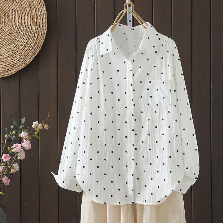Buddha Stones Camicie da donna a maniche lunghe con bottoni e stampa floreale, casual, con taschino, per primavera/autunno. - Pois - US12, UK/AU16, EU44 (3XL) - image 14