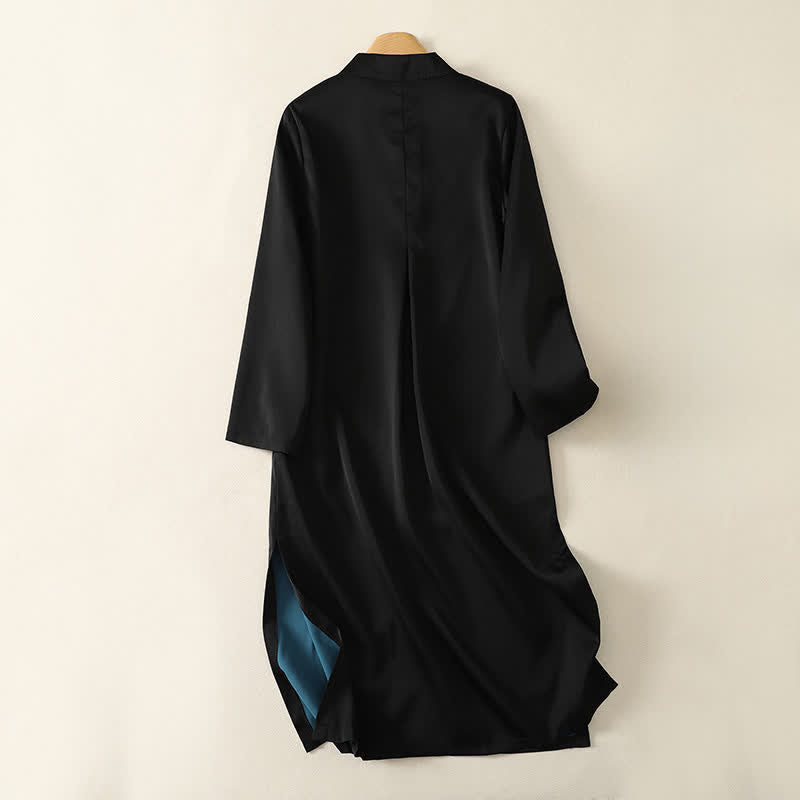 Buddha Stones Abito da donna a maniche lunghe, elegante, con colletto alla coreana e spacco laterale, stile Tang, ideale per primavera/autunno. - image 1