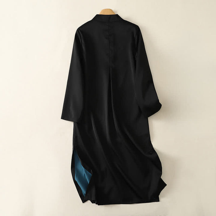 Buddha Stones Abito da donna a maniche lunghe, elegante, con colletto alla coreana e spacco laterale, stile Tang, ideale per primavera/autunno. - image 1