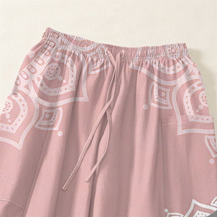 Buddha Stones Pantaloni harem da donna in cotone stile boho, bianchi, con motivo mandala e vita elasticizzata, dotati di tasche laterali. - image 4