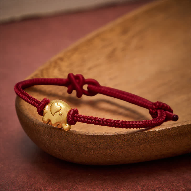 Buddha Stones Bracciale di protezione in rame con elefante e cordino rosso - Rosso scuro - image 10