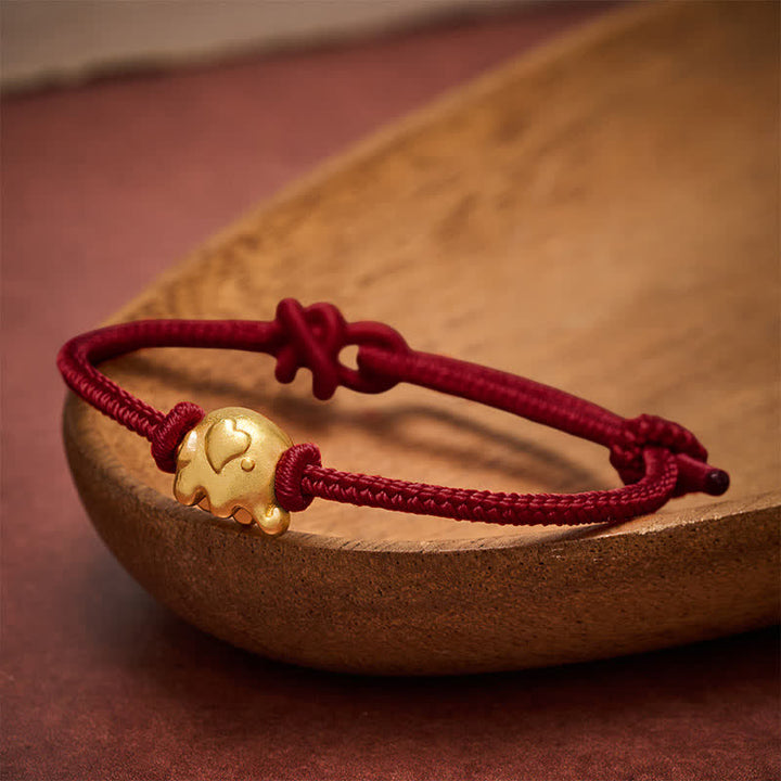 Buddha Stones Bracciale di protezione in rame con elefante e cordino rosso - Rosso scuro - image 10
