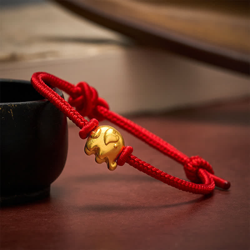 Buddha Stones Bracciale di protezione in rame con elefante e cordino rosso - Rosso - image 0