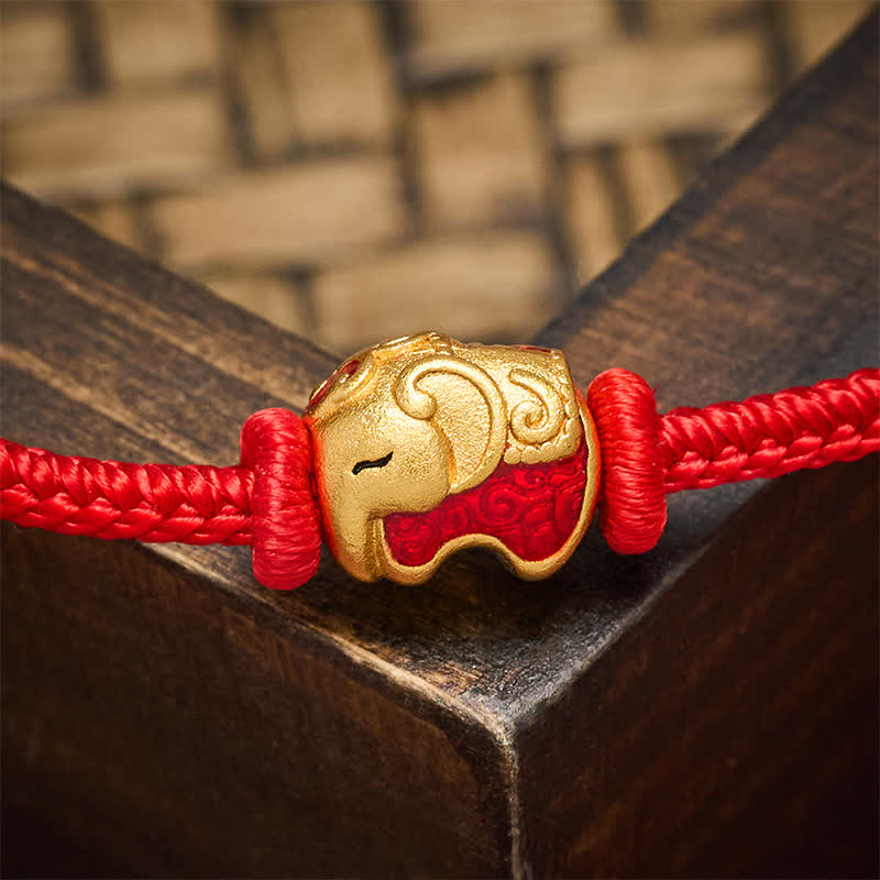 Buddha Stones Braccialetto Faith in rame con elefante e cordino rosso - image 4